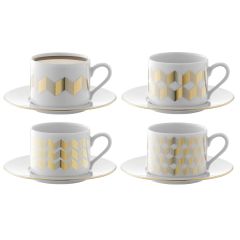 Набор чашек с блюдцами Signature, Chevron, 4 шт, 250 мл, золото, LSA International