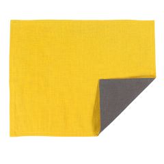 Салфетка под приборы из умягченного льна с декоративной обработкой серый/горчица Essential, 35х45 см, Tkano