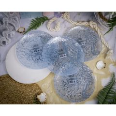 Набор обеденных тарелок 22 см SeaHorse, 4 шт., цвет пастельно-голубой с серебристым декором, Casa di fortuna