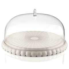 Блюдо сервировочное с крышкой Tiffany, ?30 см, молочно-белое, Guzzini