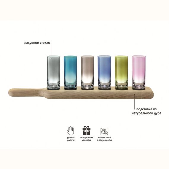 Набор стопок на деревянной подставке Paddle, 40 см, разноцветный, 6 шт., LSA International, изображение 3