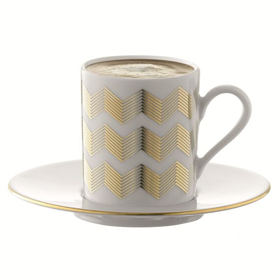 Набор чашек с блюдцами Signature, Chevron, 100 мл, золото, 4 шт., LSA International, изображение 6