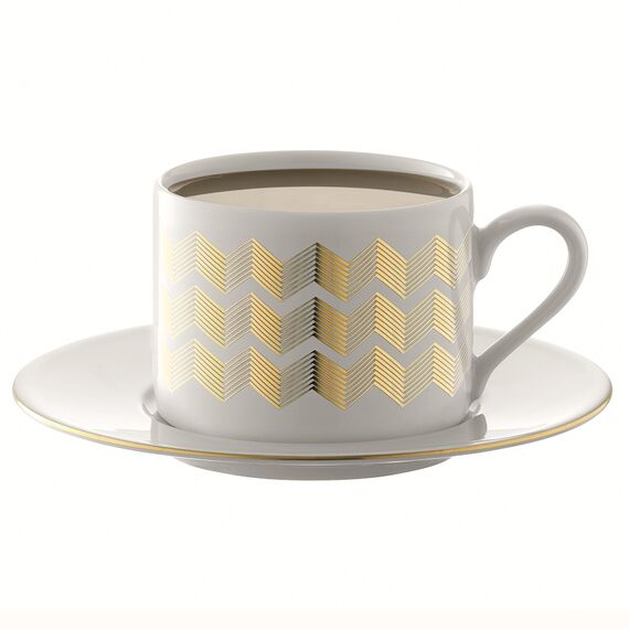 Набор чашек с блюдцами Signature, Chevron, 4 шт, 250 мл, золото, LSA International, изображение 6