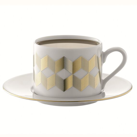 Набор чашек с блюдцами Signature, Chevron, 4 шт, 250 мл, золото, LSA International, изображение 5