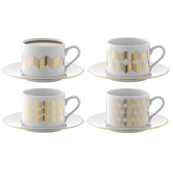 Набор чашек с блюдцами Signature, Chevron, 4 шт, 250 мл, золото, LSA International