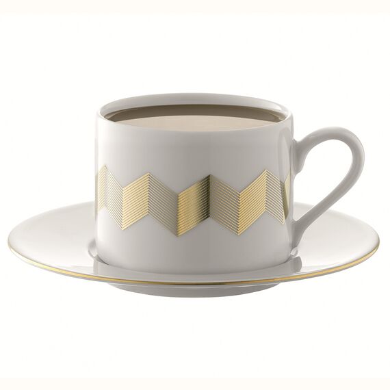 Набор чашек с блюдцами Signature, Chevron, 4 шт, 250 мл, золото, LSA International, изображение 4