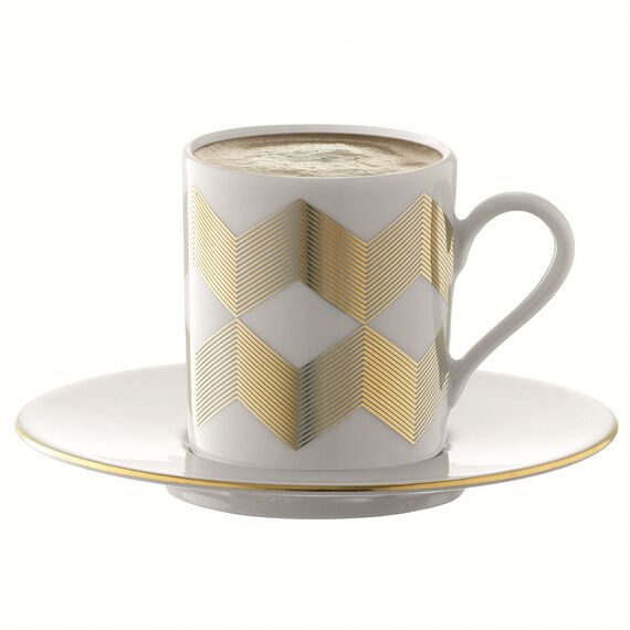 Набор чашек с блюдцами Signature, Chevron, 100 мл, золото, 4 шт., LSA International, изображение 5