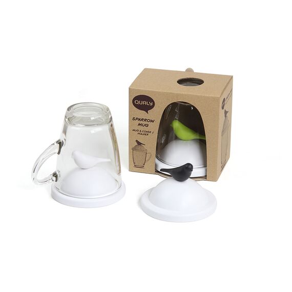 Чашка с крышкой Sparrow, белая с зеленым, Qualy, изображение 5