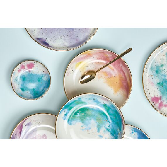 COSMOS MIXED COLOUR Сервиз столовый 18 предметов на 6 персон (тарелка мелкая 20 см - 6 шт., кружка с ручкой 380 мл - 6 шт., салатник 17 см - 3 шт.,соусник 10 см - 3 шт.), Porland