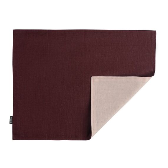 Салфетка под приборы из умягченного льна с декоративной обработкой бордо/розовый Essential, 35х45 см, Tkano