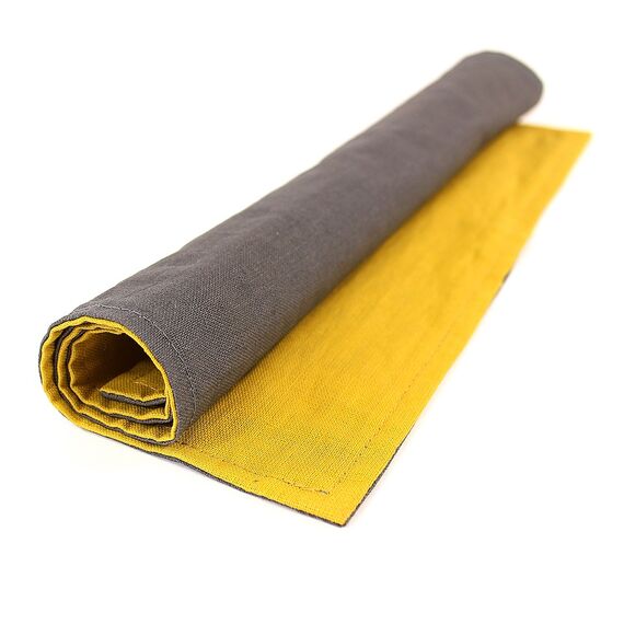 Салфетка под приборы из умягченного льна с декоративной обработкой серый/горчица Essential, 35х45 см, Tkano, изображение 2