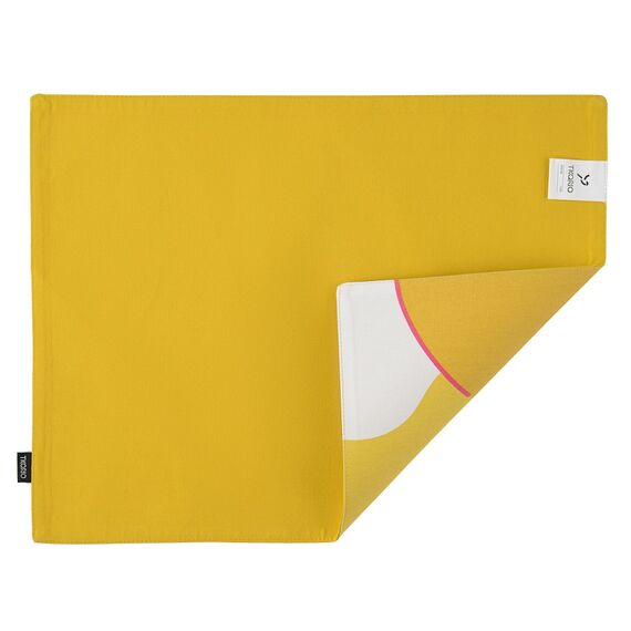 Салфетка двухсторонняя под приборы из хлопка горчичного цвета с авторским принтом из коллекции Freak Fruit, 35х45 см, Tkano, изображение 2