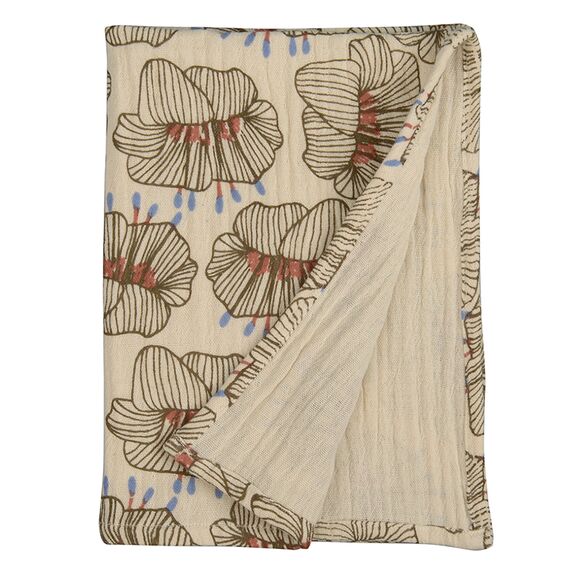 Полотенце кухонное из хлопкового муслина молочного цвета с принтом Цветы из коллекции Prairie, 50х70 см, Tkano, изображение 2