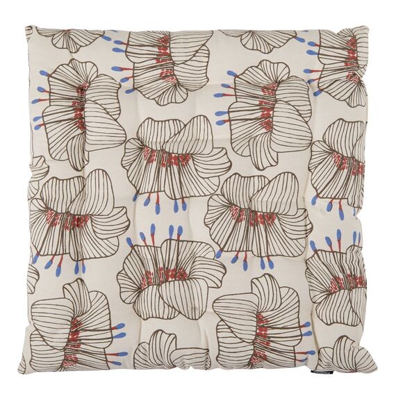 Подушка на стул из хлопка молочного цвета с принтом Цветы из коллекции Prairie, 40х40 см, Tkano