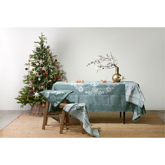 Скатерть из хлопка зеленого цвета с рисунком Ледяные узоры из коллекции New Year Essential, 180х180см, Tkano, изображение 6