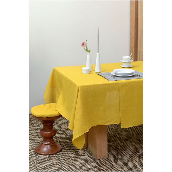Скатерть из стираного льна горчичного цвета из коллекции Essential, 150х250 см, Tkano, изображение 5