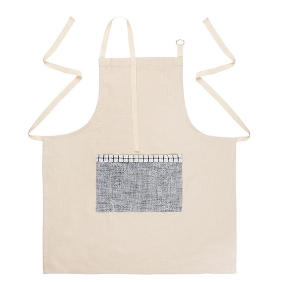 Фартук из плотного хлопка с контрастным карманом синего цвета из коллекции Essential, 70х80 см, Tkano