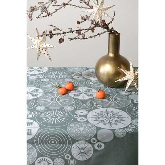 Скатерть из хлопка зеленого цвета с рисунком Ледяные узоры из коллекции New Year Essential, 180х260см, Tkano, изображение 2