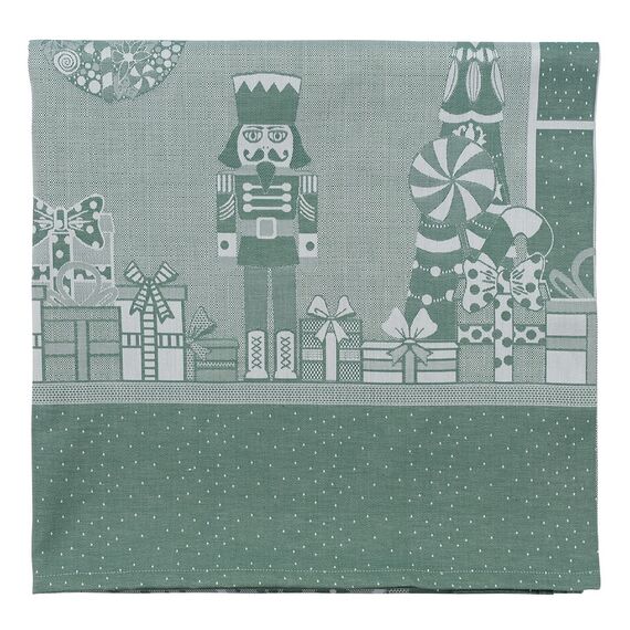 Скатерть из хлопка зеленого цвета с рисунком Щелкунчик из коллекции New Year Essential, 180х260см, Tkano