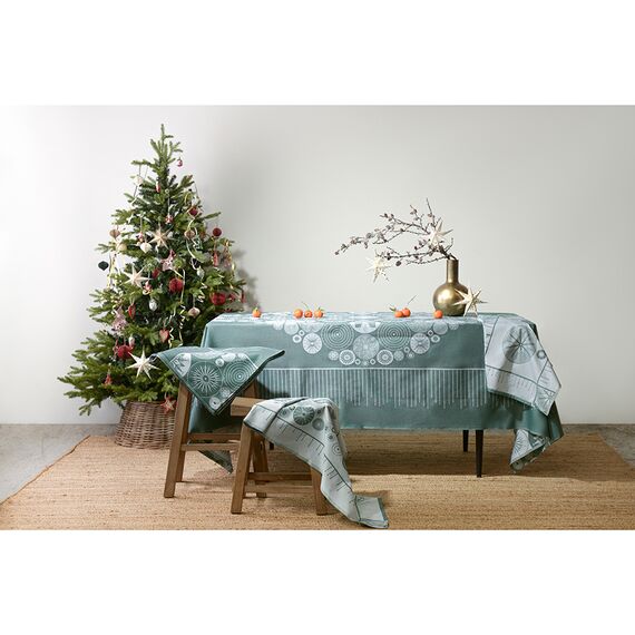 Скатерть из хлопка зеленого цвета с рисунком Ледяные узоры из коллекции New Year Essential, 180х260см, Tkano, изображение 6