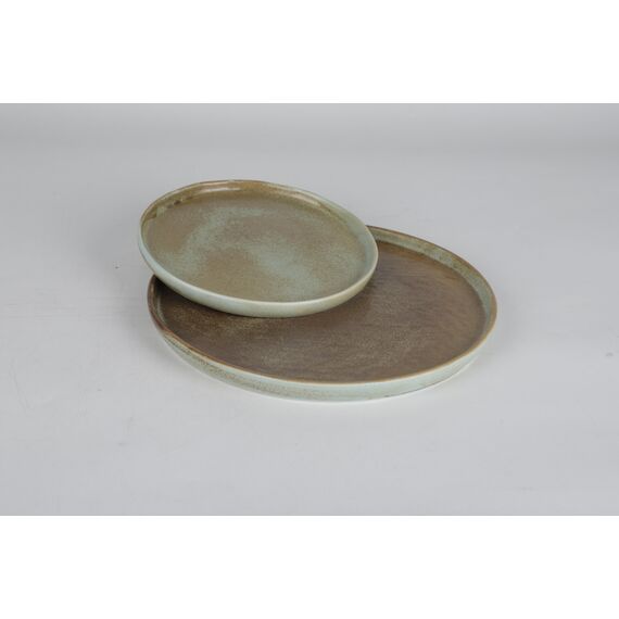 Тарелка обеденная круглая 26,5 см с вертикальным бортом,  коричнево-бирюзовая, серия Shade, Home chef, изображение 8