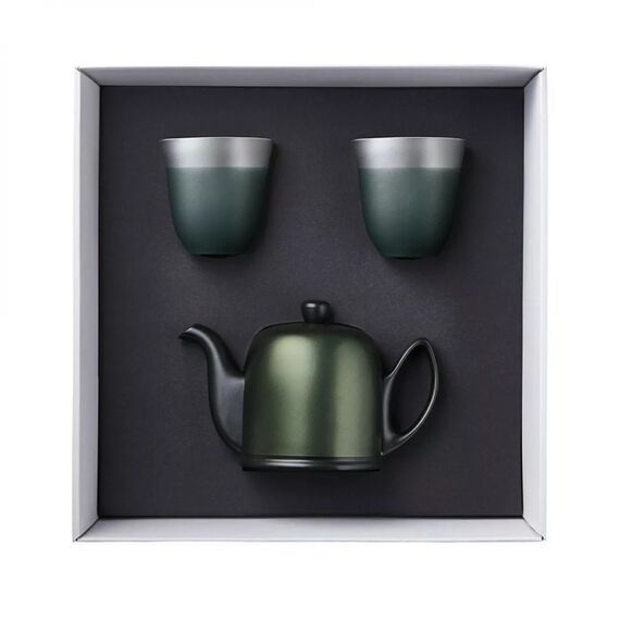 Набор 3 предмета чайник на 4 чашки + 2 чашки; зеленые; фарфор, коллекция SALAM, Guy Degrenne, изображение 2