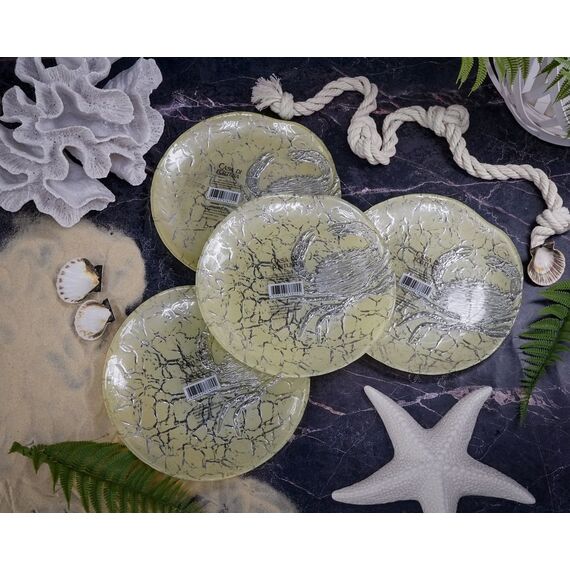 Набор обеденных тарелок 21,5 см MonoCrab, 4 шт., цвет пастельно-желтый с серебристым декором, Casa di fortuna