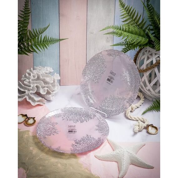 Набор обеденных тарелок 28 см Coralina, 2 шт., цвет пастельно-розовый с серебристым декором, Casa di fortuna