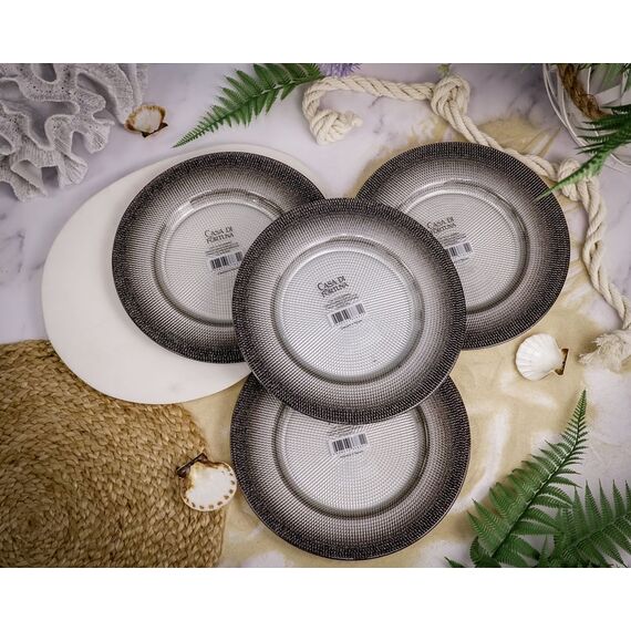 Набор обеденных тарелок 22,5 см Shinning , 4 шт., жемчужно - белый/мерцающе - чёрный, Casa di fortuna