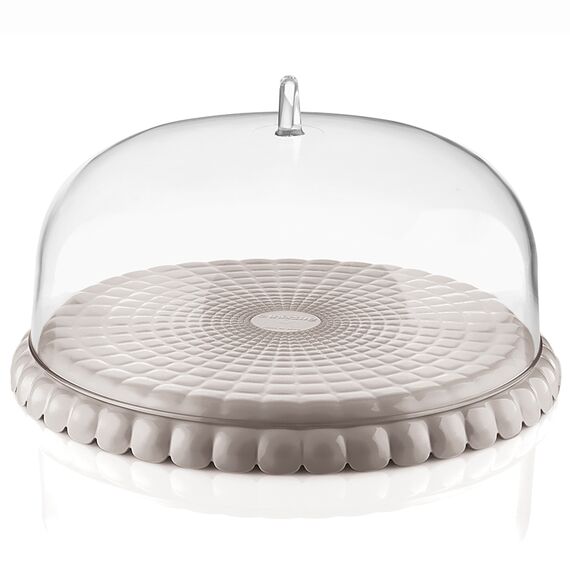 Блюдо сервировочное с крышкой Tiffany, 30 см, серо-бежевое, Guzzini