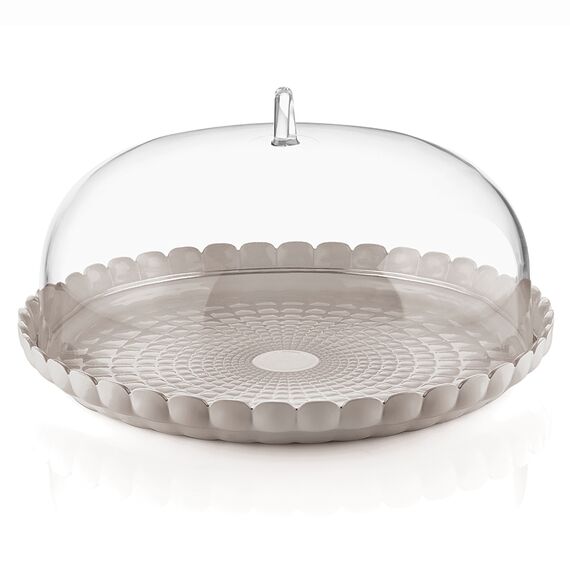 Блюдо сервировочное с крышкой Tiffany, 36 см, серо-бежевое, Guzzini
