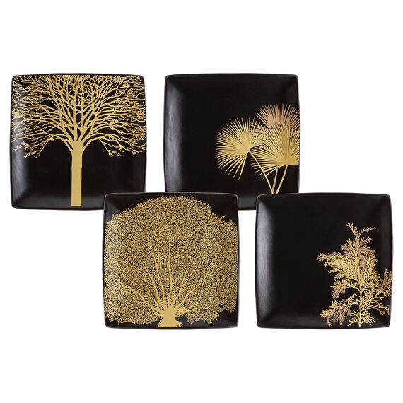 Набор тарелок десертных, 21х21 см, 4 шт, цвет черный, золотистый декор, Singapore, WD Lifestyle