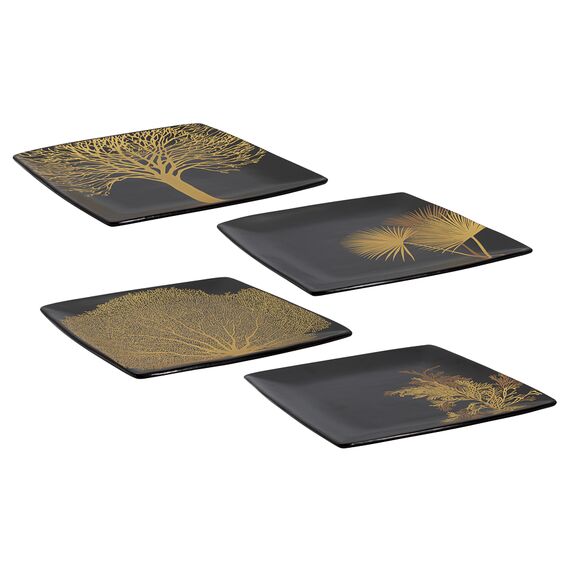 Набор тарелок десертных, 21х21 см, 4 шт, цвет черный, золотистый декор, Singapore, WD Lifestyle, изображение 2