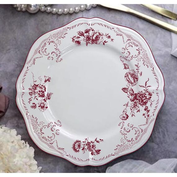 Тарелка мелкая d 25,5 см, h 2,2 см, фарфор, Red Rose, Casa di fortuna