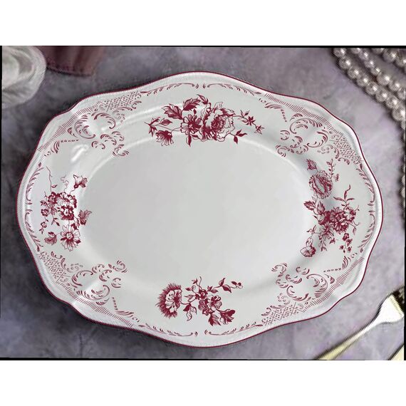 Блюдо овальное 38x26,5 см, h 3,3 см, фарфор, Red Rose, Casa di fortuna